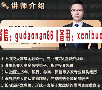 神秘剑客 王佳俊 洪攻略之龙虎榜战法 股票视频课程
